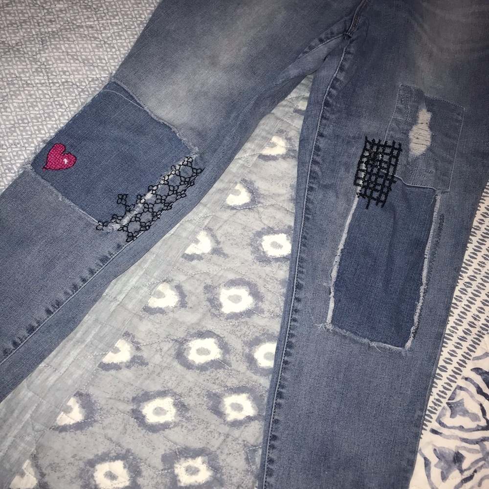 Old Navy Hand Crossstich Custom Jeans - Picture 2 of 5